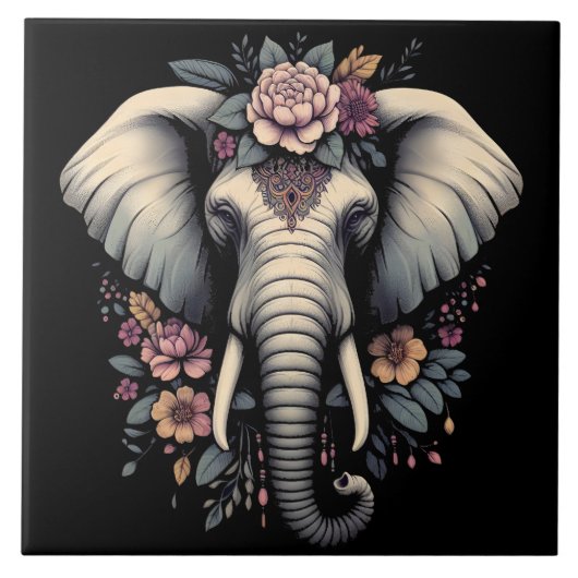 Carreau Art de l'éléphant de l'aube fleuri (Devant)
