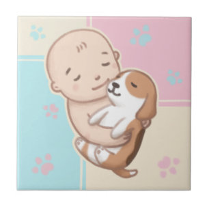 Carreau Art de l'illustration de chien mignon et bébé