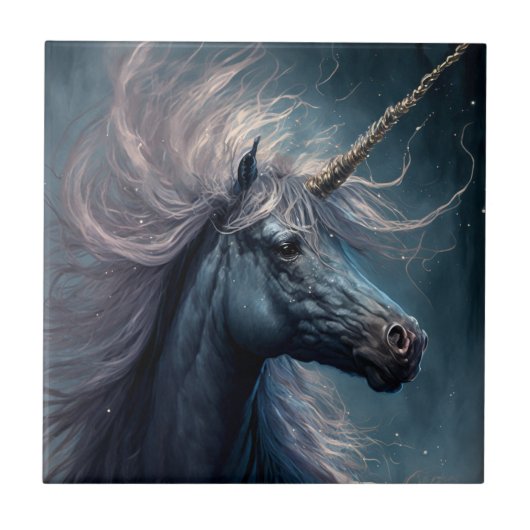 Carreau Art de l'Imaginaire de la licorne noire (Devant)