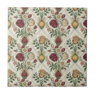 Carreau Art de motif floral de damas et rose anglaise vint