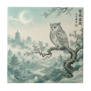 Carreau Art de paysage lunaire de hibou mystique
