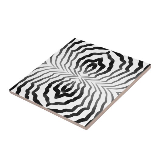 Carreau Art de rayures ondulées hypnotiques ombrées noir e (Côté)