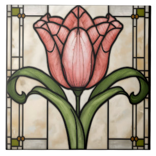Carreau Art de vitrail de tulipe rose