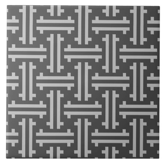 Carreau Art Déco à claustra chinois, gris argent et graphi (Devant)