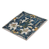 Carreau Art Déco Art Nouveau Blanc Lit Fleur Bleu Floral (Côté)