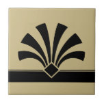 Carreau Art Déco Beige Black Fleur géométrique Élément 06<br><div class="desc">Élégant décor de style art déco noir,  élément fleuri géométrique sur un carrelage en céramique arrière - plan beige. Design chic et élégant,  parfait pour un intérieur moderne ou art déco rétro de style vintage.</div>
