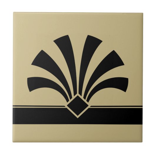 Carreau Art Déco Beige Black Fleur géométrique Élément 06 (Devant)