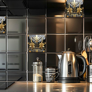 Carreau Art Déco Belle en noir et or 