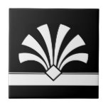 Carreau Art Déco Blanc Noir Fleur géométrique Elément 06<br><div class="desc">Élégante décoration d'éléments de fleurs géométriques de style art déco blanc et croustillant sur un carrelage en céramique arrière - plan noir. Design chic et élégant,  parfait pour un intérieur moderne ou art déco rétro de style vintage.</div>