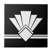 Carreau Art Déco Blanc sur Black Chic Bordure géométrique  (Devant)