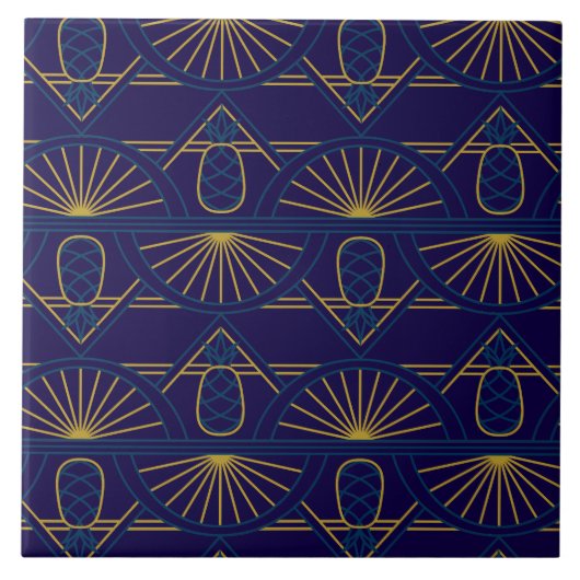 Carreau Art Déco Bleu Or Géométrique (Devant)