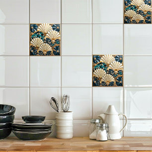 Carreau Art déco Blue Ivory, Gems et Ventilateur or