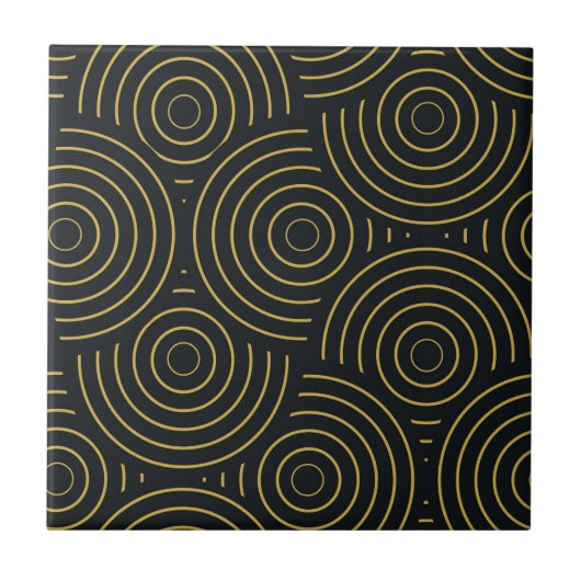 Carreau Art Déco Cercles Dorés Superposés sur Fond Noir (Devant)