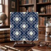 Carreau Art Deco Diamond Geometric Silver Navy Inlay