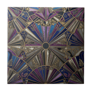 Carreau Art Déco Éclat de soleil géométrique or et violet