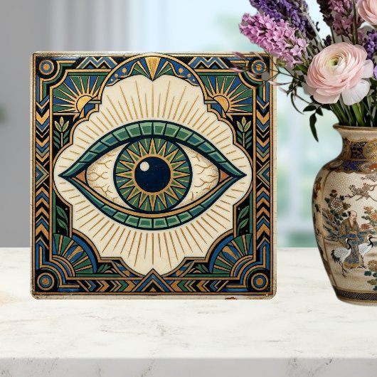 Carreau Art Deco Eye Anatomical Green Blue Gold 