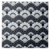 Carreau Art Deco Fan Pattern Navy Blue Pearl Silver  (Devant)