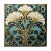 Carreau Art Déco Fleur Blanche Turquoise Bleu Or (Devant)