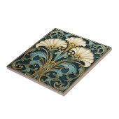 Carreau Art Déco Fleur Blanche Turquoise Bleu Or (Côté)