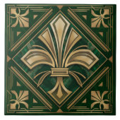 Carreau Art Déco Fleur-de-lis - Marbre vert et or (Devant)