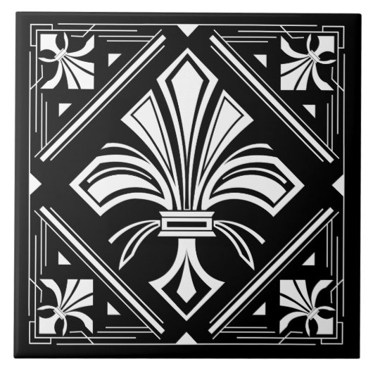 Carreau Art Déco Fleur de lis - noir et blanc (Devant)