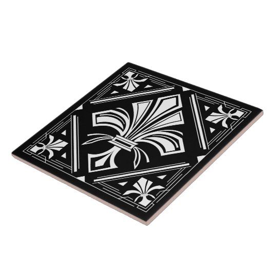 Carreau Art Déco Fleur de lis - noir et blanc (Côté)
