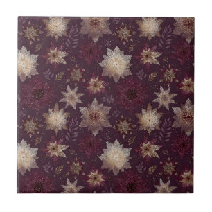 Carreau Art Déco Flocons de Neige Or Bourgogne Glam Floral