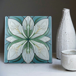 Carreau Art Deco Floral Wall Decor Art Nouveau Blue