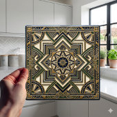 Carreau Art Deco Geometric Gold Green Blue Ceramic Tile
