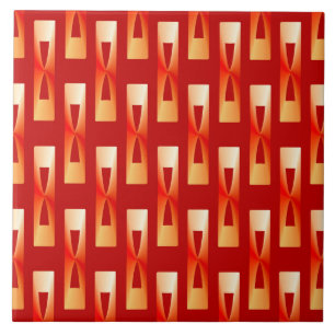 Carreau Art Déco Géométrique Métallisé - Rouge et Corail