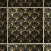 Carreau Art Déco Géométrique Or Noir en Forme d'Év