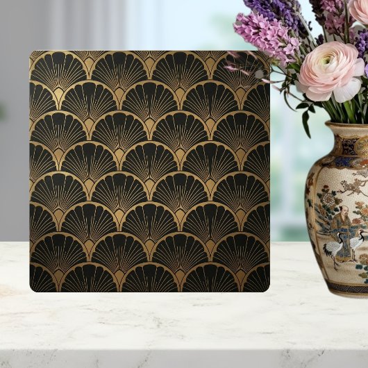 Carreau Art Déco Géométrique Or Noir en Forme d'Év