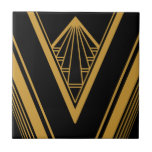 Carreau Art Déco Gold Black Elegant Géométrique Crisp<br><div class="desc">Ornement de carreaux de céramique décoratifs de style art déco noir. Veuillez noter que l'or ici est une couleur plate jaune moutarde et n'est pas une feuille d'or réelle.</div>