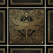 Carreau Art Deco Gold Dragonfly Black Geometric Design 