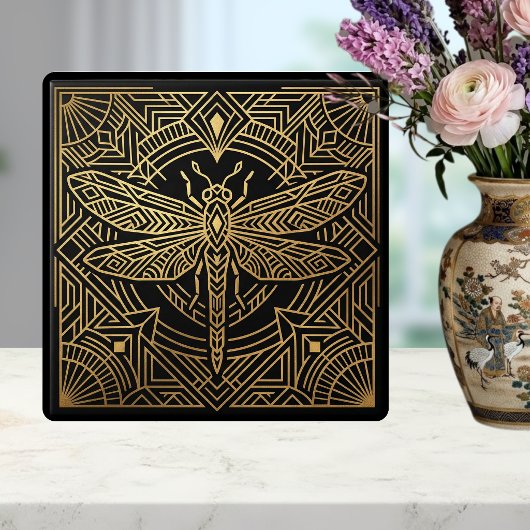 Carreau Art Deco Gold Dragonfly Black Geometric Design 