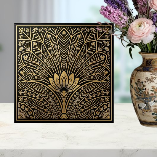 Carreau Art Deco Gold Lotus Black Geometric Pattern