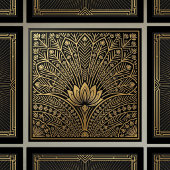 Carreau Art Deco Gold Lotus Black Geometric Pattern