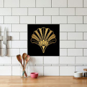 Carreau Art Deco Gold Lotus Fan Black Ceramic Tile