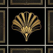 Carreau Art Deco Gold Lotus Fan Black Ceramic Tile