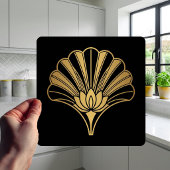 Carreau Art Deco Gold Lotus Fan Black Ceramic Tile