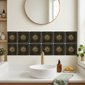 Carreau Art Deco Gold Sunburst Compass Graphic Black  