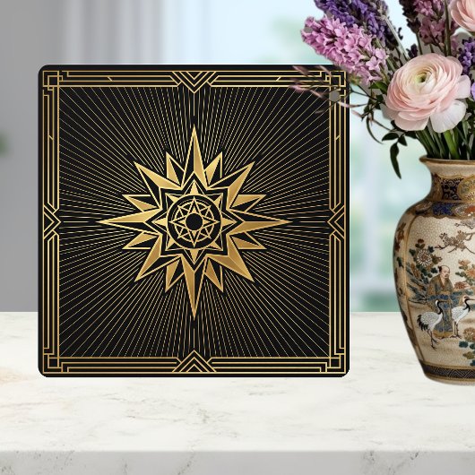 Carreau Art Deco Gold Sunburst Compass Graphic Black  
