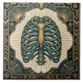 Carreau Art Deco Green Ribcage Skeleton Anatomical (Devant)