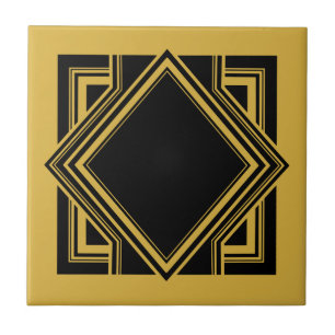 Carreau Art Déco Jaune Noir Élément Carré géométriqu