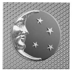 Carreau Art Déco Lune et étoiles - gris / gris et argent