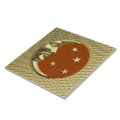 Carreau Art Déco Lune et étoiles - Rust Brown et or (Côté)