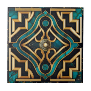 Carreau Art Déco Marbre Mandala Grec Mer Vert Or