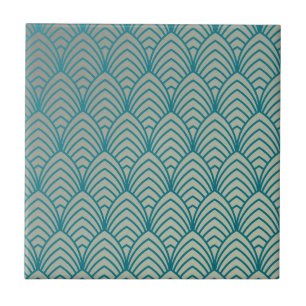 Carreau Art déco, motif ventilateur, turquoise, blanc, mo