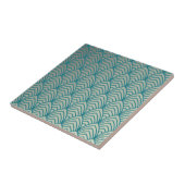 Carreau Art déco, motif ventilateur, turquoise, blanc, mot (Côté)