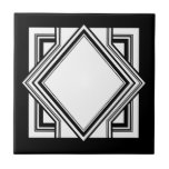Carreau Art Déco noir blanc chic Carré géométrique  05<br><div class="desc">Elégant noir et blanc art déco style chic élément carré géométrique élément décoratif carreaux de céramique décorative. Design chic et élégant,  parfait pour un intérieur moderne ou art déco vintage.</div>